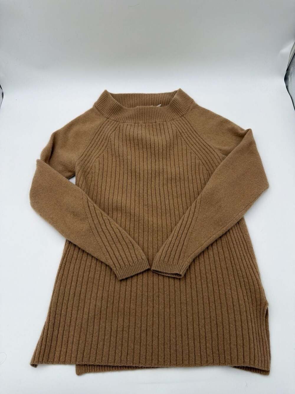 Soft Surroundings Cashmere Ribbed Mock Neck Tunic Sweater Brown XS 2EM21